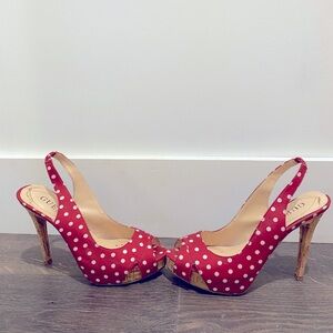 Guess Brand Red Polka-Dot Summer Stiletto Heels Peek-Toe Size 6 1/2